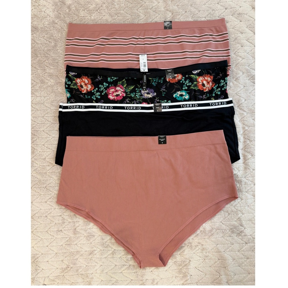 Torrid Plus Size 6 High Waist Brief Panties Set of 4 Floral Striped Ribbed NWT